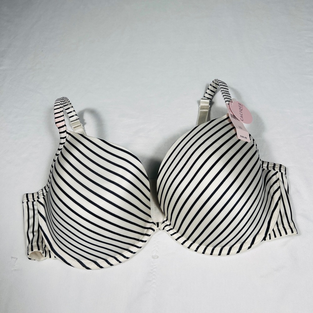Cacique‎ Smooth Plunge Bra 42D Black White Stripe Convertible Straps M11635 NWT